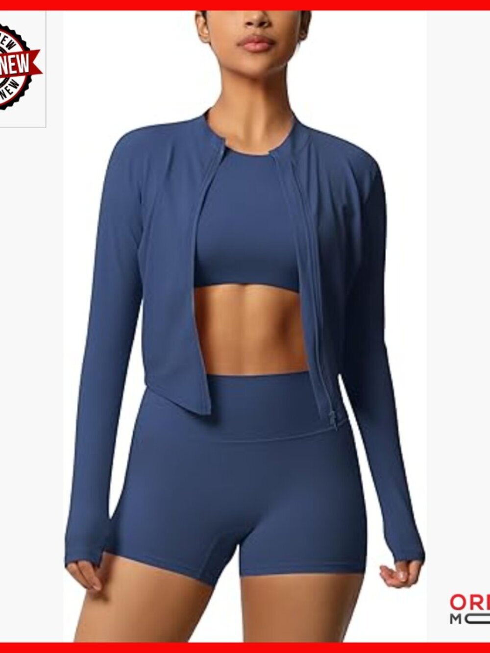 X-Large 3-Piece Workout Set High Waisted Seamless Shorts Crop Top Jacket
